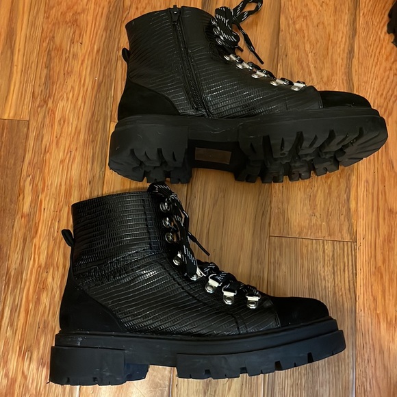 Glamorous flat hiker boots in black croc suede mix size 6 - Picture 5 of 8